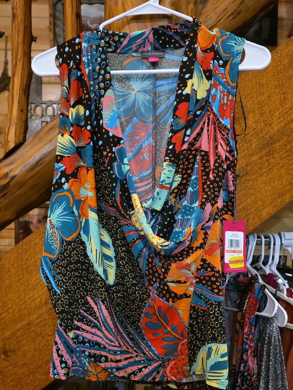 Vince Camuto Black Floral Cowl Neck Sleeveless Blouse